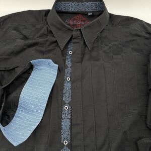 Robert Graham Mens 2XL Embossed Button Up Shirt Black Blue Geometric Flip Cuff